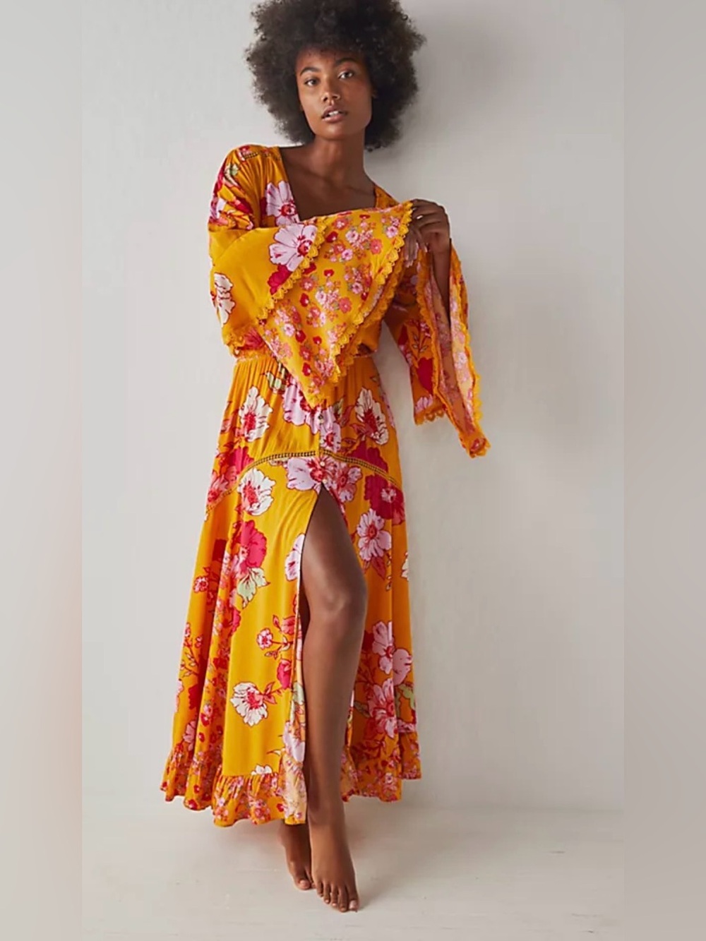 Free People Intimately‎ Penny Printed Maxi Bodysuit Gold Combo Small